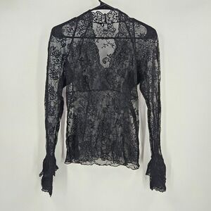 Vintage y2k Blouse Top Black Lace Long Sleeve Goth Whimsigoth Morticia Sheer M